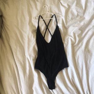 Olivaceous Black criss cross bodysuit